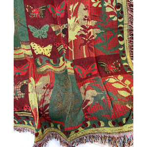 Made in USA Tapestry Throw Amber Forest Butterfly Cotton Blanket  50x60" NEW